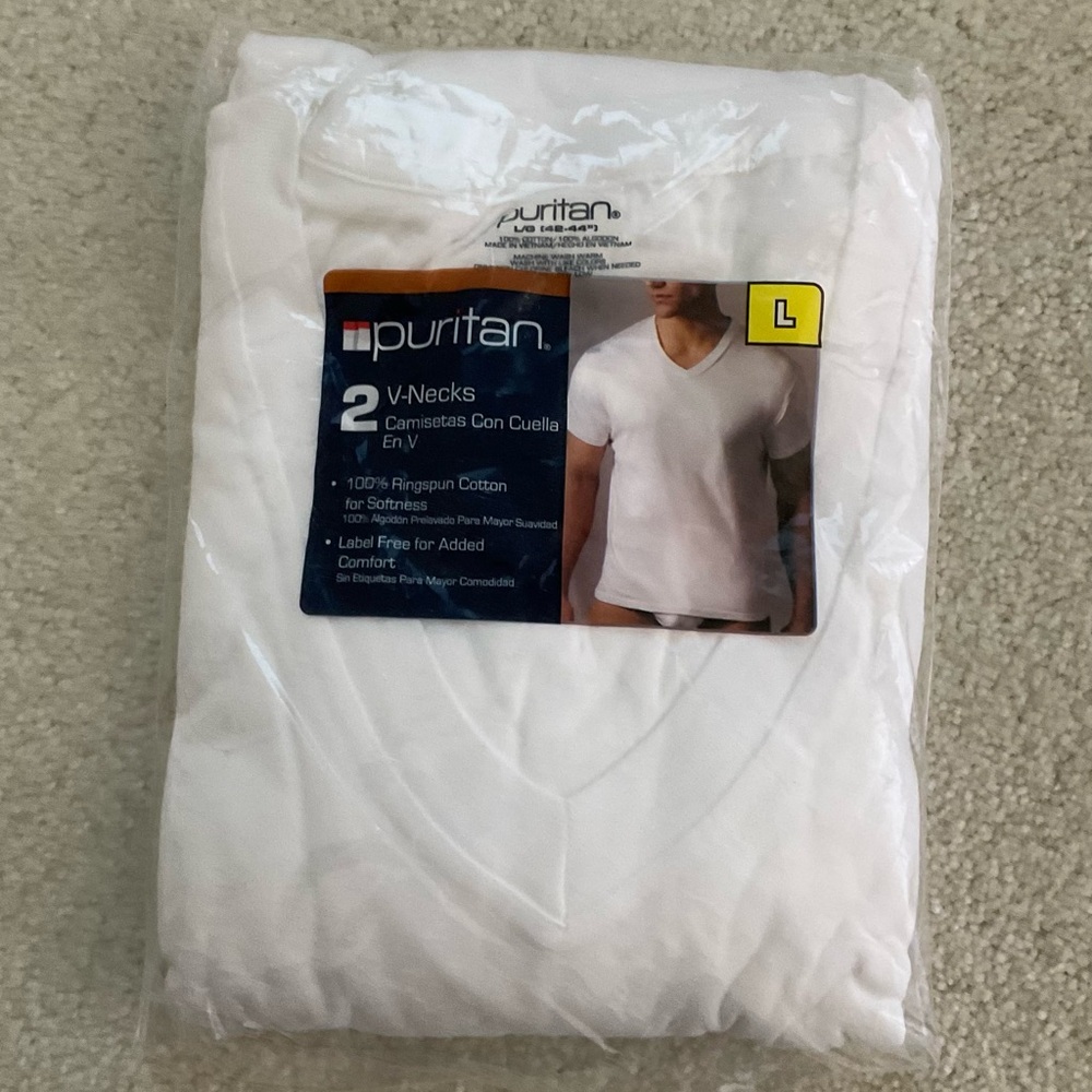 Puritan White V-Neck Undershirts 2-Pack